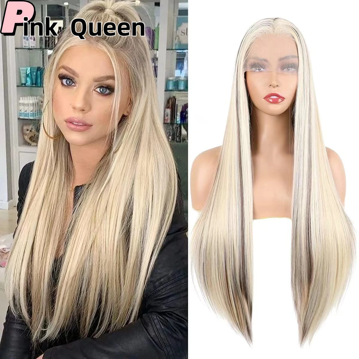 

Europe America Womens lace front wig high temperature chemical fiber gradient matte silk fake hair package hairpiece head cover