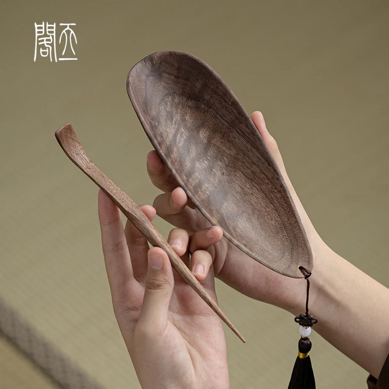 

Tianyige Black Ebony Tea Set Three-Piece Set Real Wood Tea Ceremony Accessories Tea Spoon Tea Strainer Handmade Zen Style