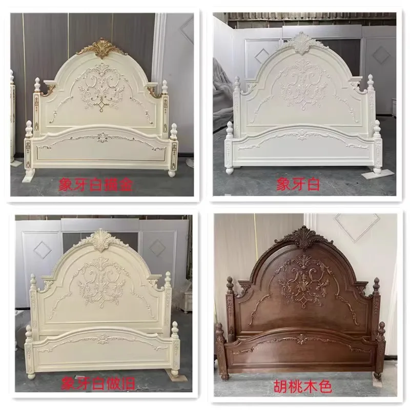 غرفة نوم رئيسية فرنسية كلاسيكية من الخشب الصلب منحوتة باللون الذهبي بطول 2 متر سرير زفاف أوروبي مزدوج بقعة سرير الأميرة الأمريكية