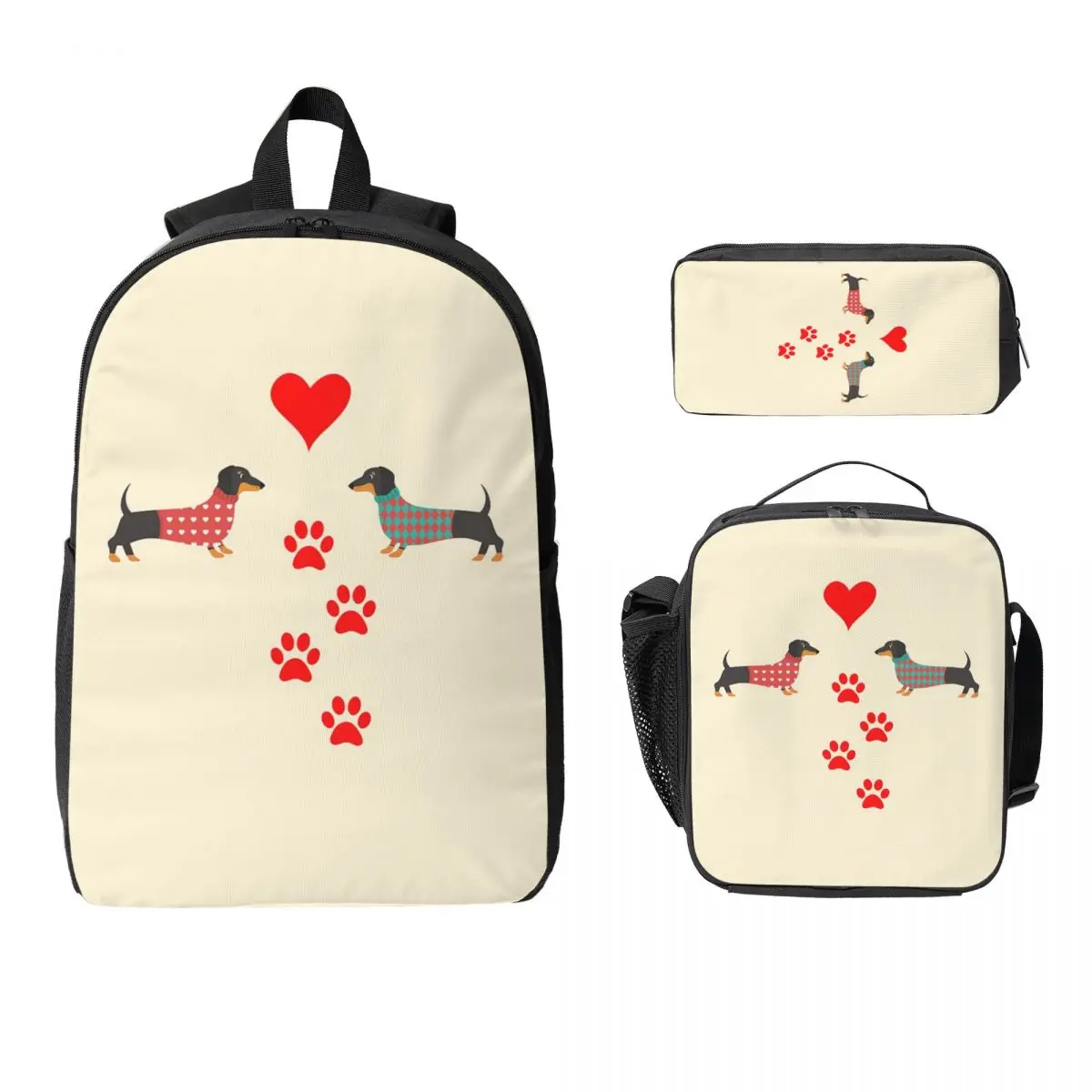 

Рюкзак для собак таксы, рюкзак для мальчиков и девочек, школьная сумка, компьютерные сумки на плечо, 3 шт., изолированная сумка для обеда, пенал