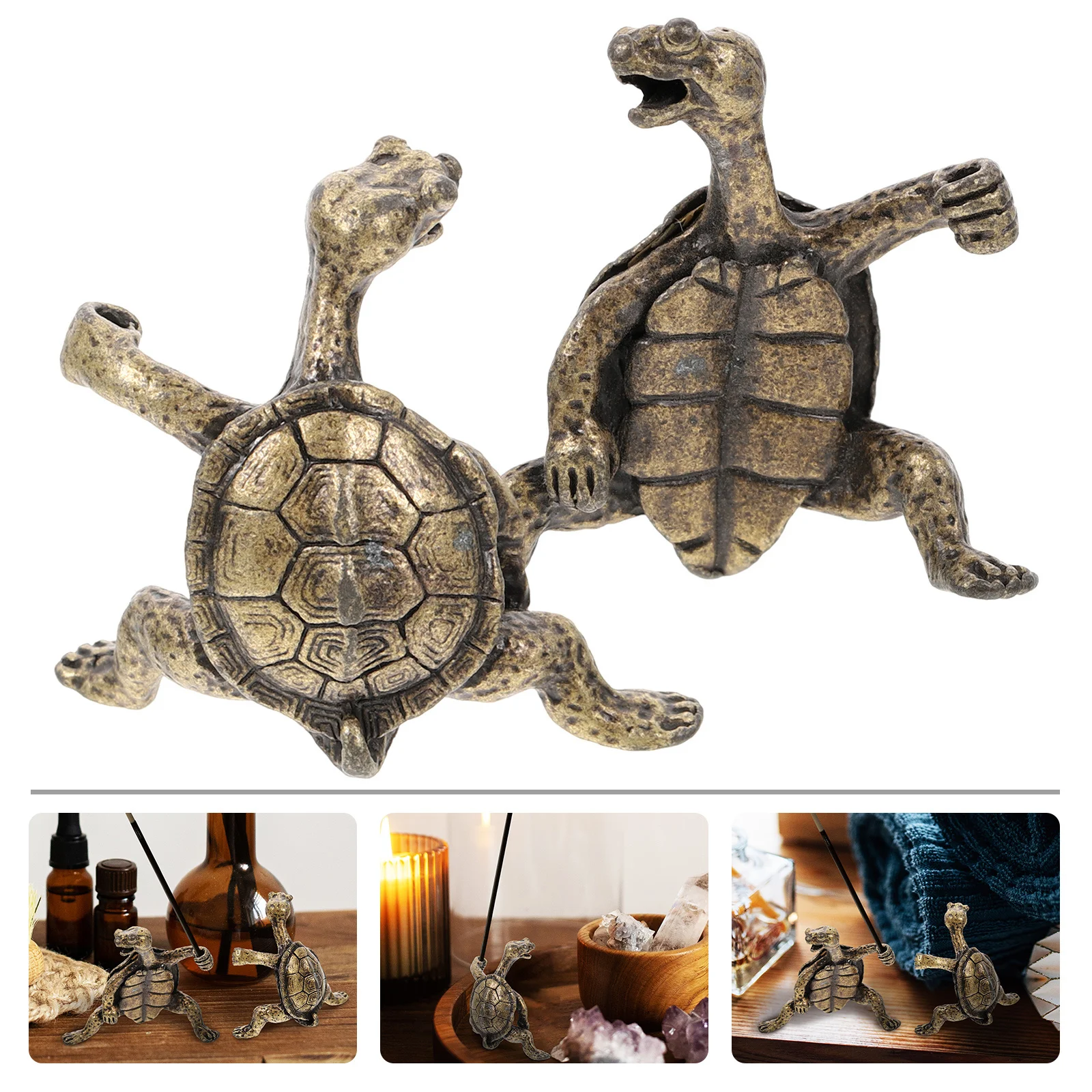 

GLEAVI 2Pcs Mini Incense Burner Rack Zinc Alloy Retro Chinese Turtle Decor for Spa Aromatherapy Home Decoration