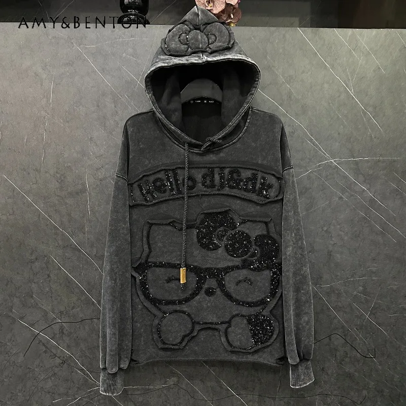 

2025 Autumn Heavy Industry New Cartoon Hooded Sweatshirt For Women's Loose Casual Sweet Style Versatile Pullover Top Sudaderas