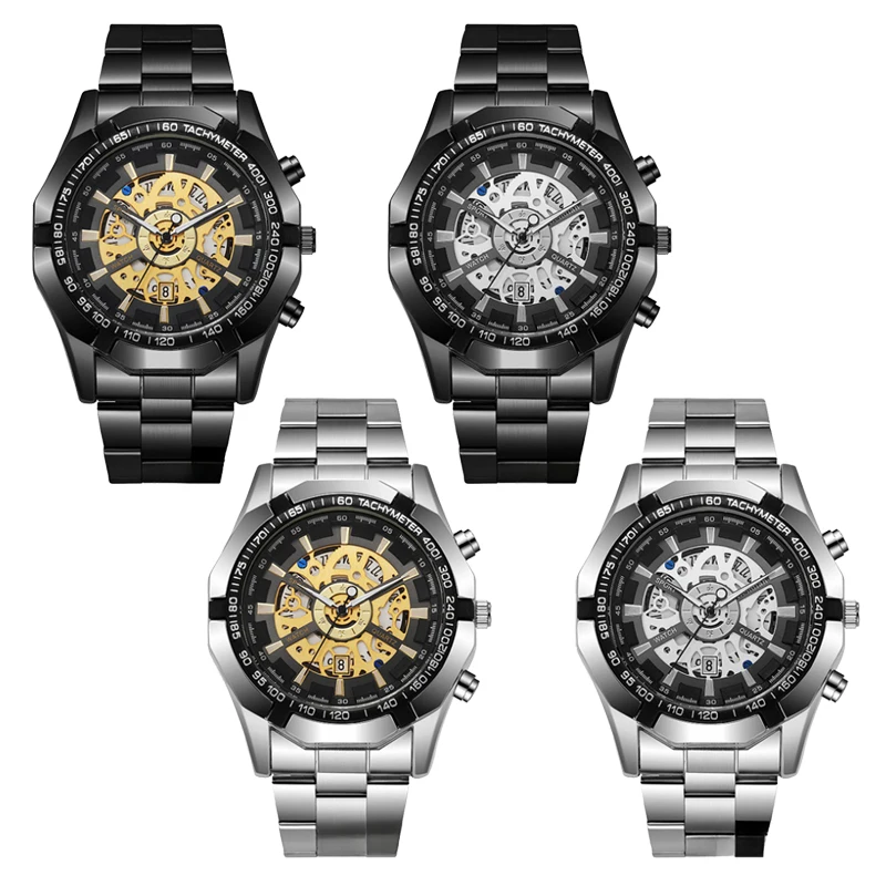 Hollowed Out Men's Quartz Watch Featuring Large Dial Luxury Finish Multi Functional Calendar and Trendy Style Ideal for Business
