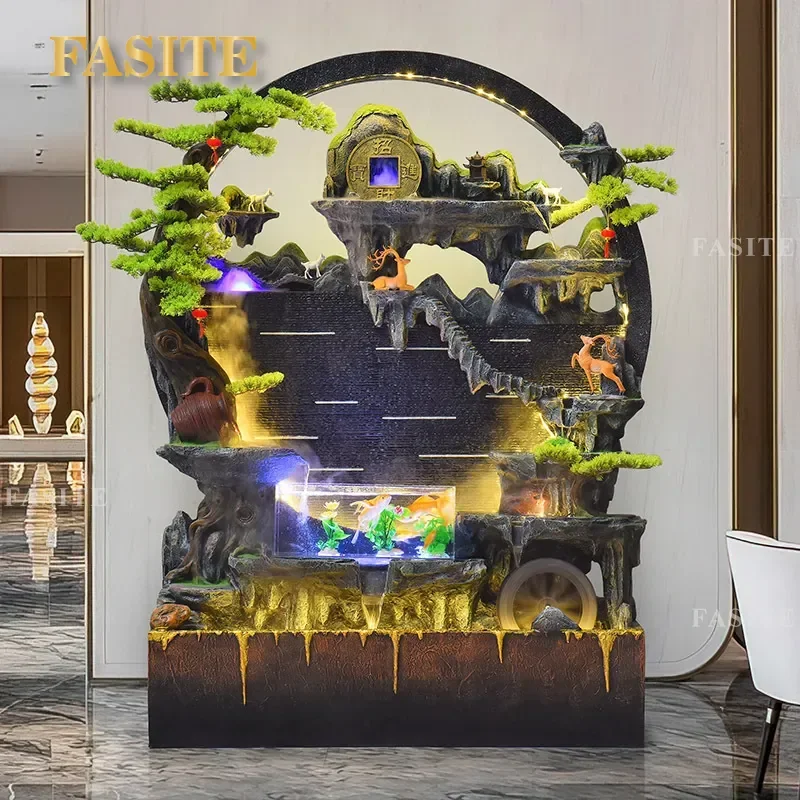 Indoor Outdoor Waterfall Wall Fountain Large Rockery Fish Tank Screen Partition Living Room Decor Flowing Water Feature Zen