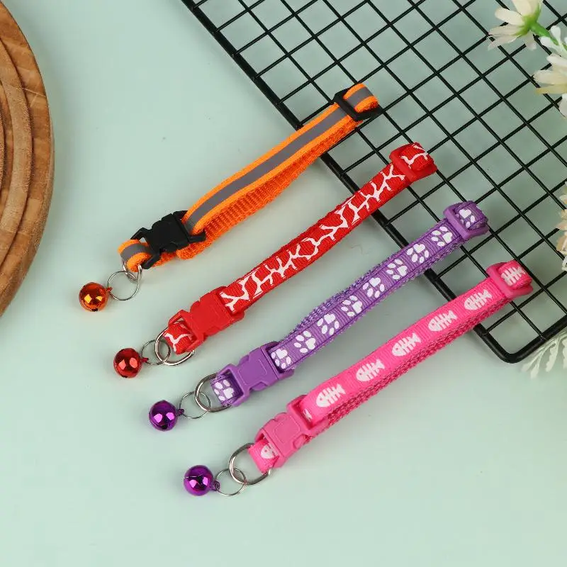 (BF06)12Pcs 6 Colors Pet Cat Puppy Buckle Collar With Bell Footprint Mix Color Anti-Lost Dog Collars Pet Accessories