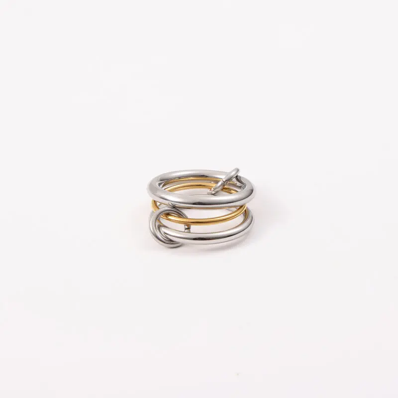 European And American Fashion New Titanium Steel Plated 18k Gold Tricyclic Color Ring