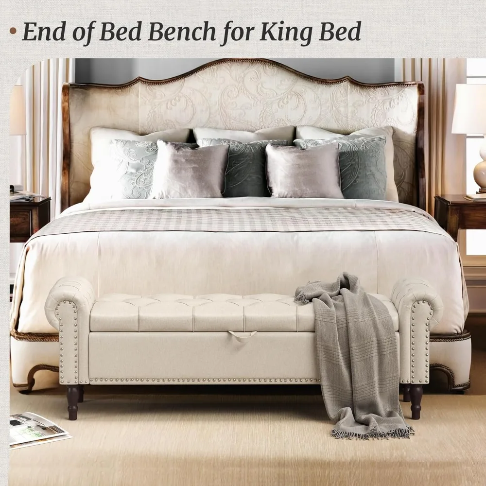 مسند تخزين من الكتان ذو الذراع المدرفلة مع أزرار تلمم وحواف رأس الأظافر لغرفة النوم والنافذة ونهاية استخدام السرير