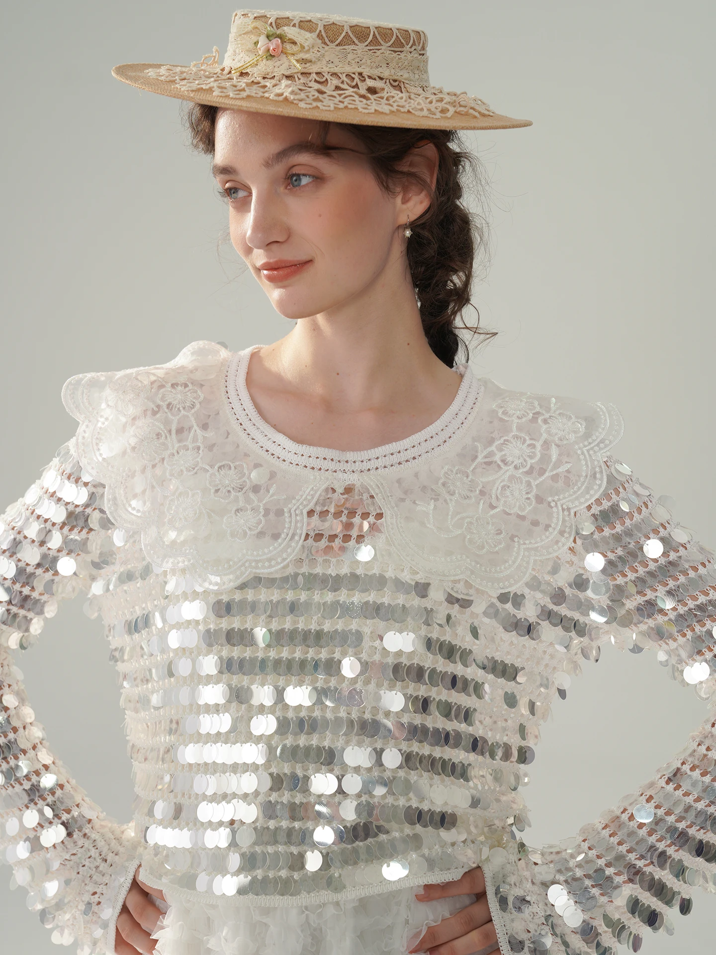 

100-120 см, белые топы из шелкового шелка, весна-осень, элегантная свободная рубашка с вышивкой ручной работы, расшитая бисером, сверкающими блестками, сексуальная рубашка с вырезами