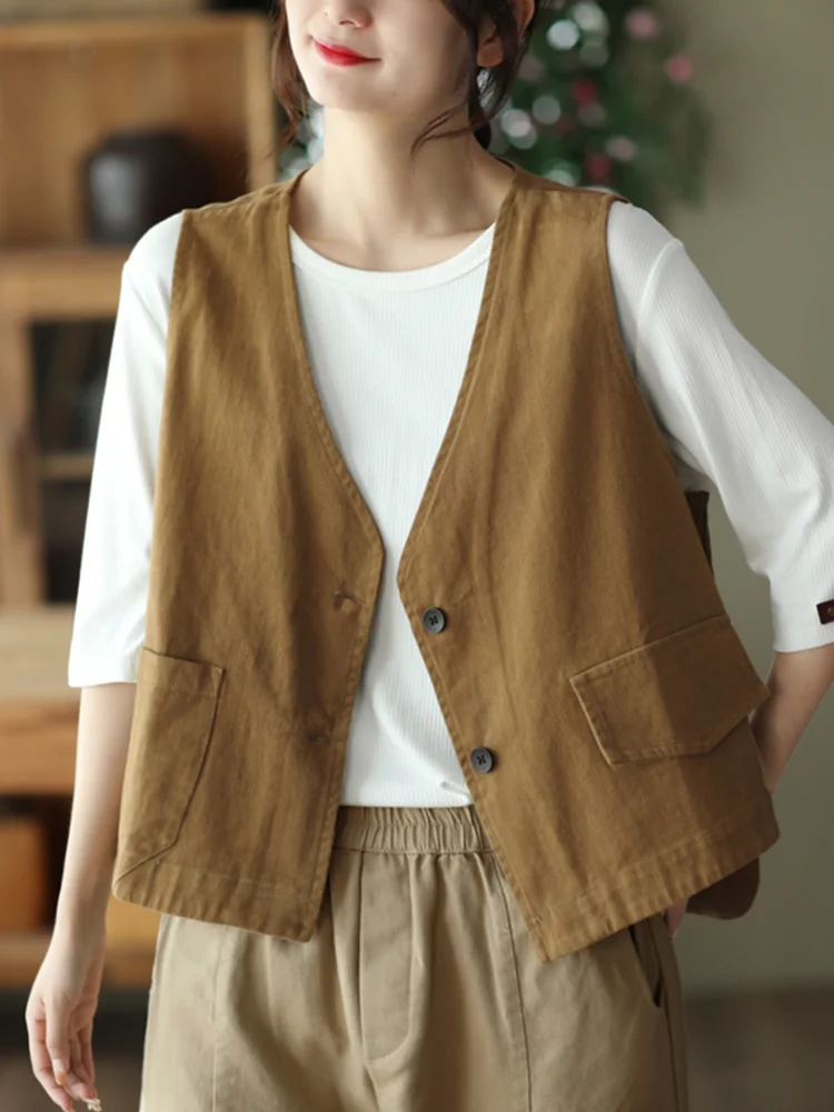 

Спецодежда в стиле ретро, жилет, женский свободный многослойный жилет на раннюю осень с v-образным вырезом, верхняя одежда с подплечниками, топ для поездок на работу, Sle