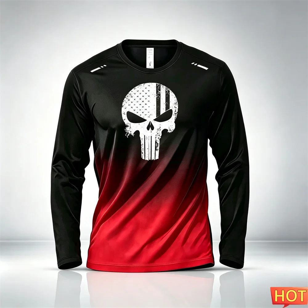 Autumn Men's Fitness Gradient T-shirt Anime Men's Long Sleeve T-shirt Elastic Training Sports T-shirt Mens Home Exercise T-shirt