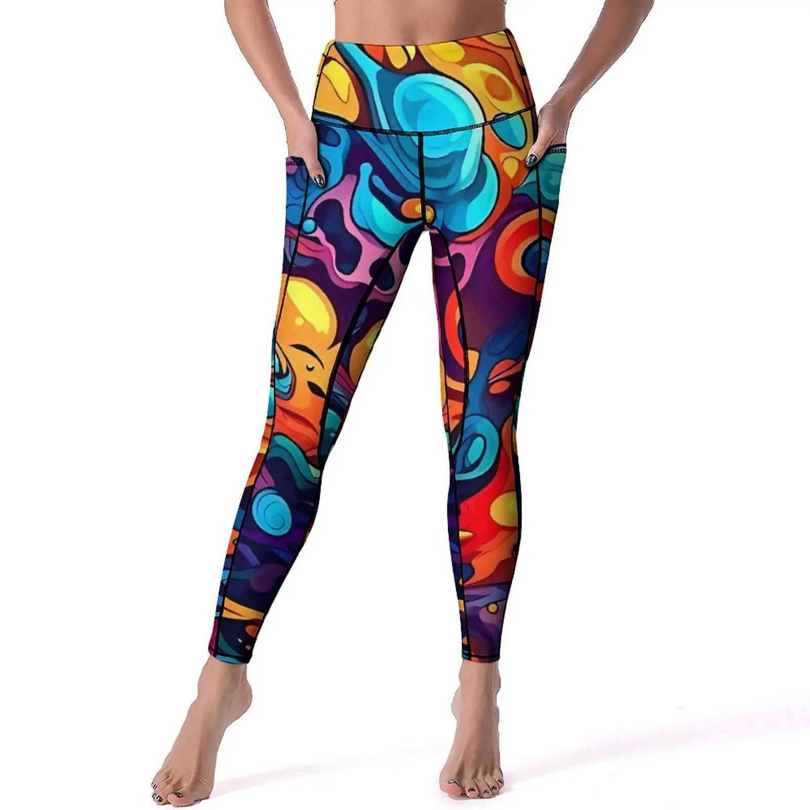 Leggings mit abstraktem Graffiti-Doodle-Print, für Fitnessstudio, Yoga, Push-Up, elegante Leggins, dehnbares Design, Sport-Leggings, Geburtstagsgeschenk