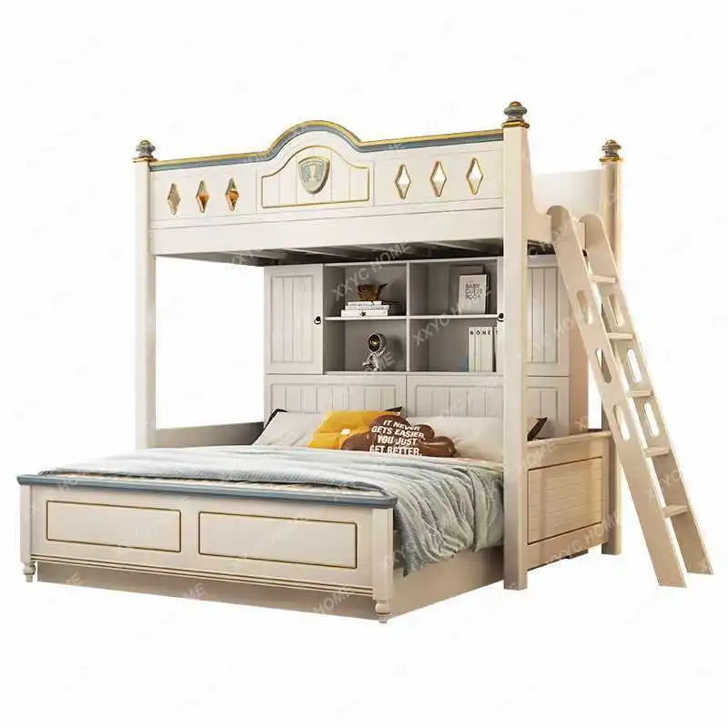 Children's Bunk Bed Staggered Bunk Bed 1 M 8 M Big Bed Double Layer Upper and Lower Bunk Solid Wood Dislocation Type