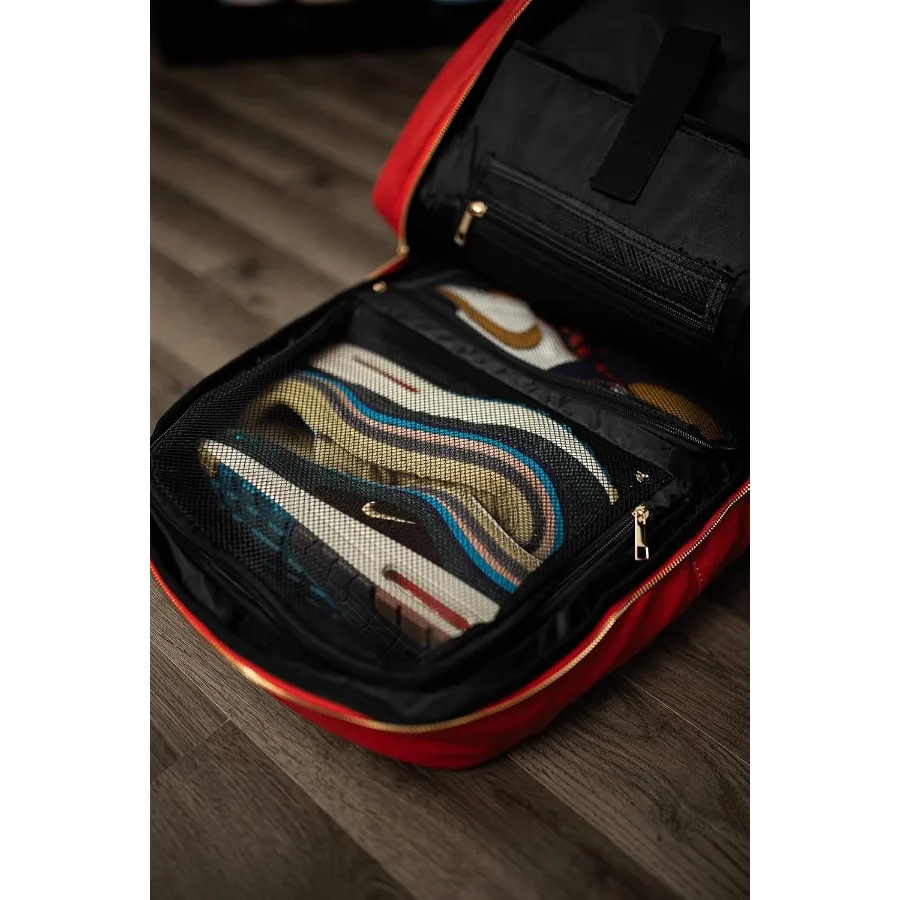 حقيبة ركاب جلدية ذات مقدمة واحدة للسفر متعددة الوظائف مع أجهزة الكمبيوتر المحمول ومقصورات الأحذية للرجال والنساء باللون الأحمر #6