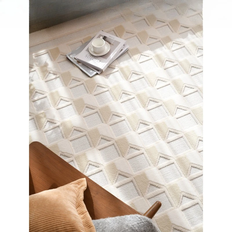 

Light luxury modern high end living room carpet large area sofa coffee table blanket cream wind bedroom full floor mattress beds