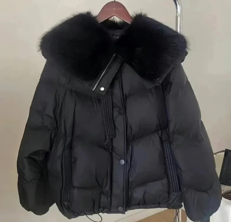 Vrouwelijke nieuwe Winter Dons katoen Korte Gewatteerde Jas Vrouwen Parka Bontkraag Dikke Katoenen Jassen Kleding Zwart Casua