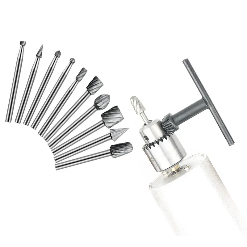 10-częściowy zestaw frezów rotacyjnych HSS pasujących do Dremela, pilników do drewna, zestaw wierteł