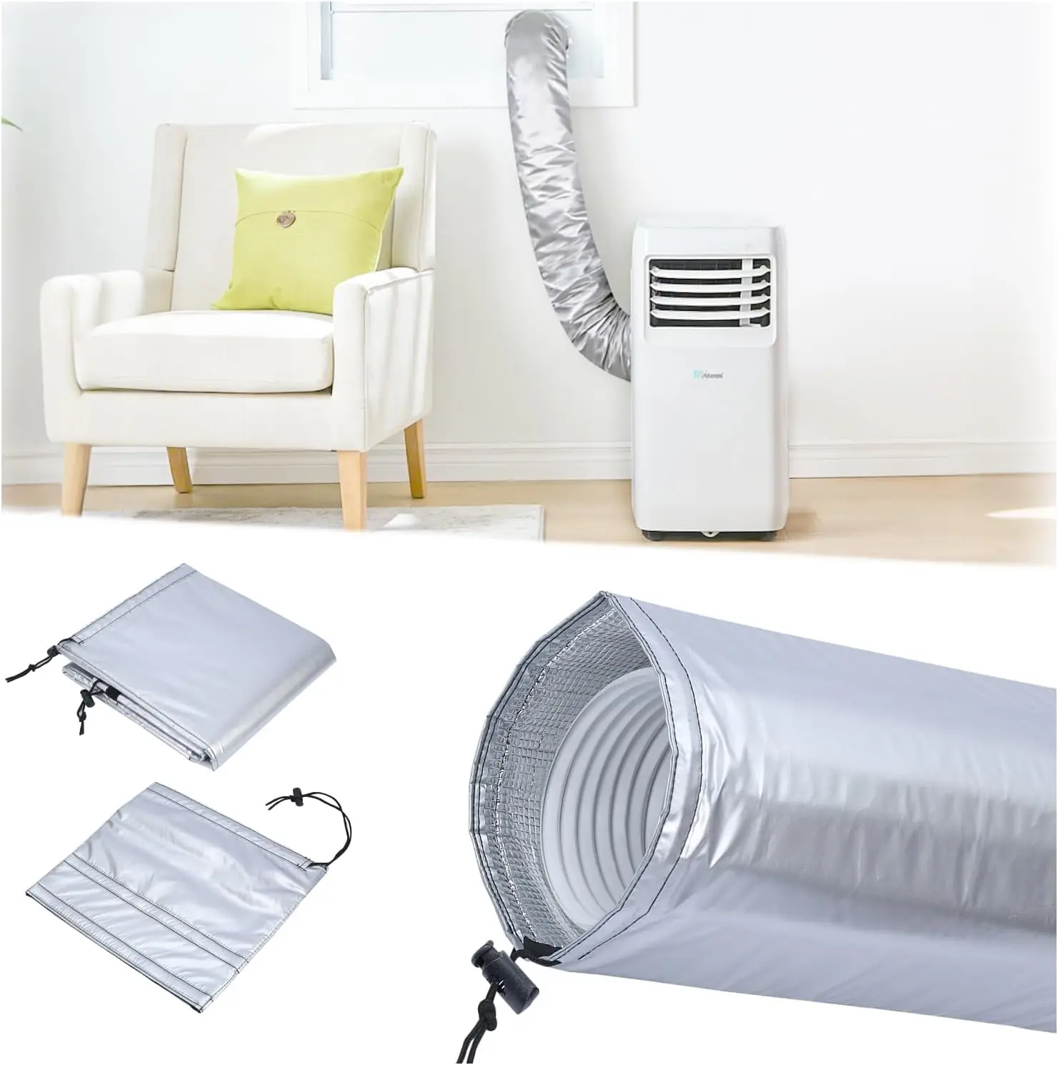 

AC Hose Insulation Sleeve, 4-Layer Foil Cover for 5" & 5.9" Duct, Adjustable Length, Energy Saving, Dustproof