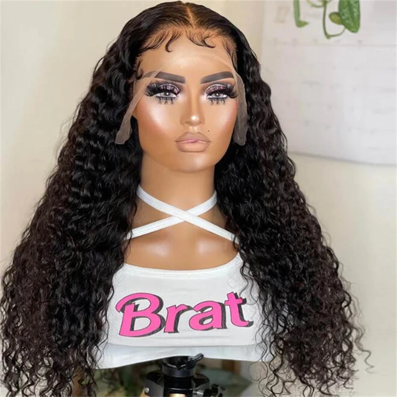 

Soft 26" Natural Black Kinky Curly 180Density Glueless Lace Front Wig For Black Women BabyHair Heat Resistant Preplucked Daily