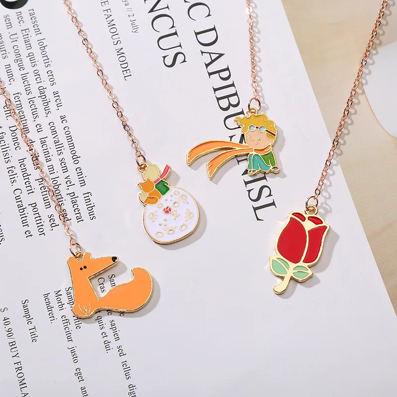 New Prince Rose Small Fresh Cartoon Color Bookmark Simple Literary Book Clip Pendant Metal Page Clip Stationery Gift