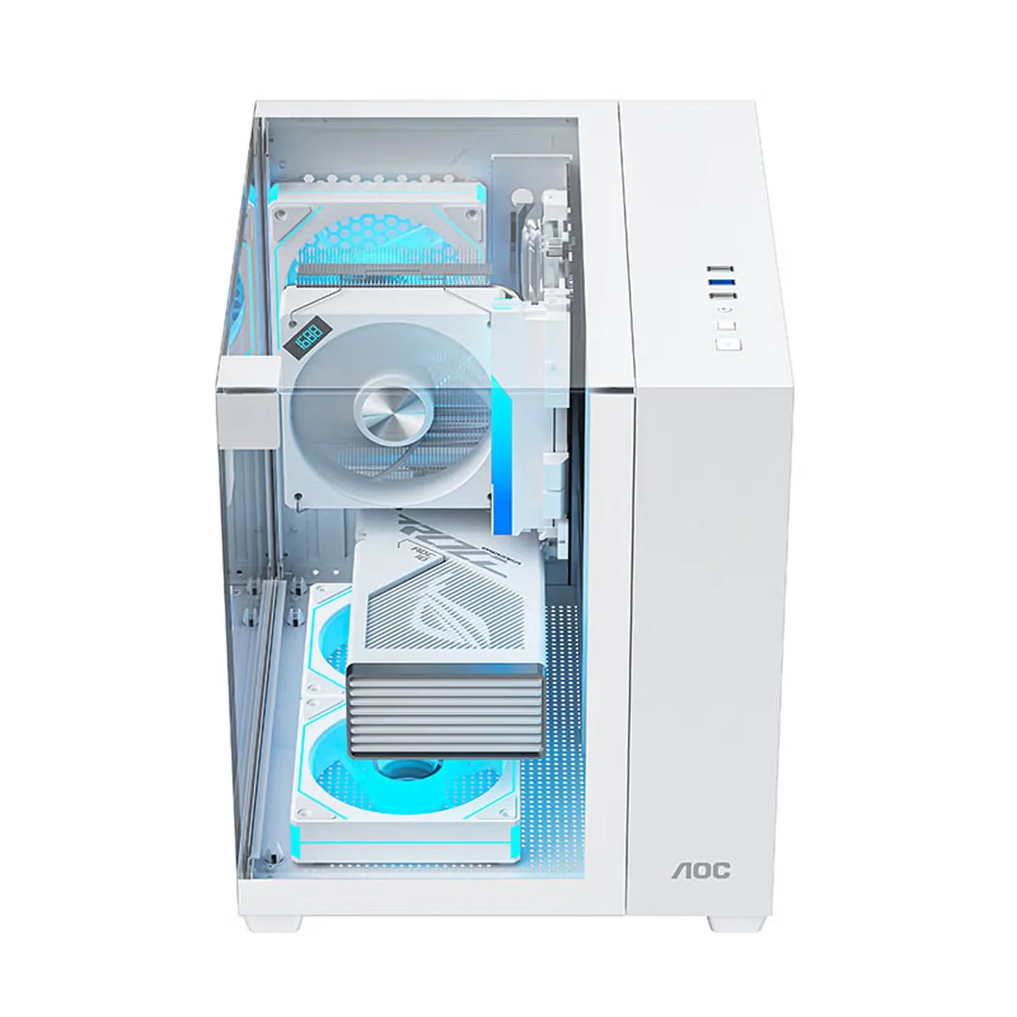 AOC Xinghai CG389 Ocean View Computer Case - Three-Sided Glass Support 240 Water Cooling Left Right Divided Cages for Gaming PC