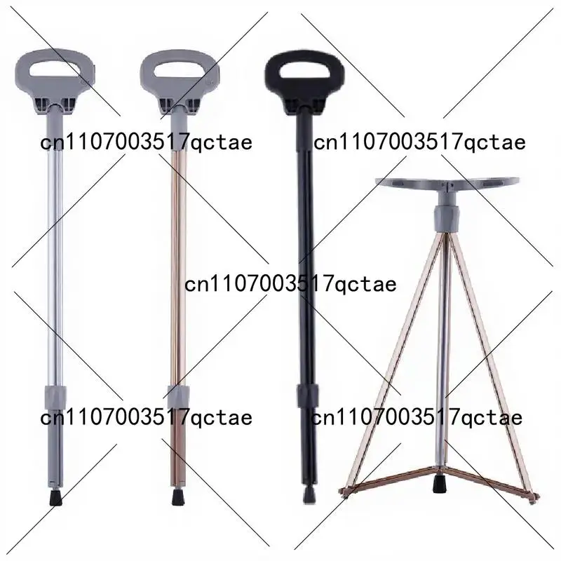 

Foldable Walking Stick with Seat, Aluminum Alloy Adjustable Trekking Pole Anti-Scratch Elderly Cane for Hiking Travel