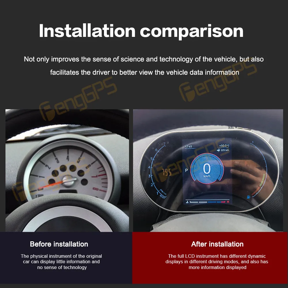 

Car LCD Dashboard Screen for BMW Mini R Series R56 R60 2007-2014 Auto Instrument Digital Gauge Cluster Center Speedometer Player
