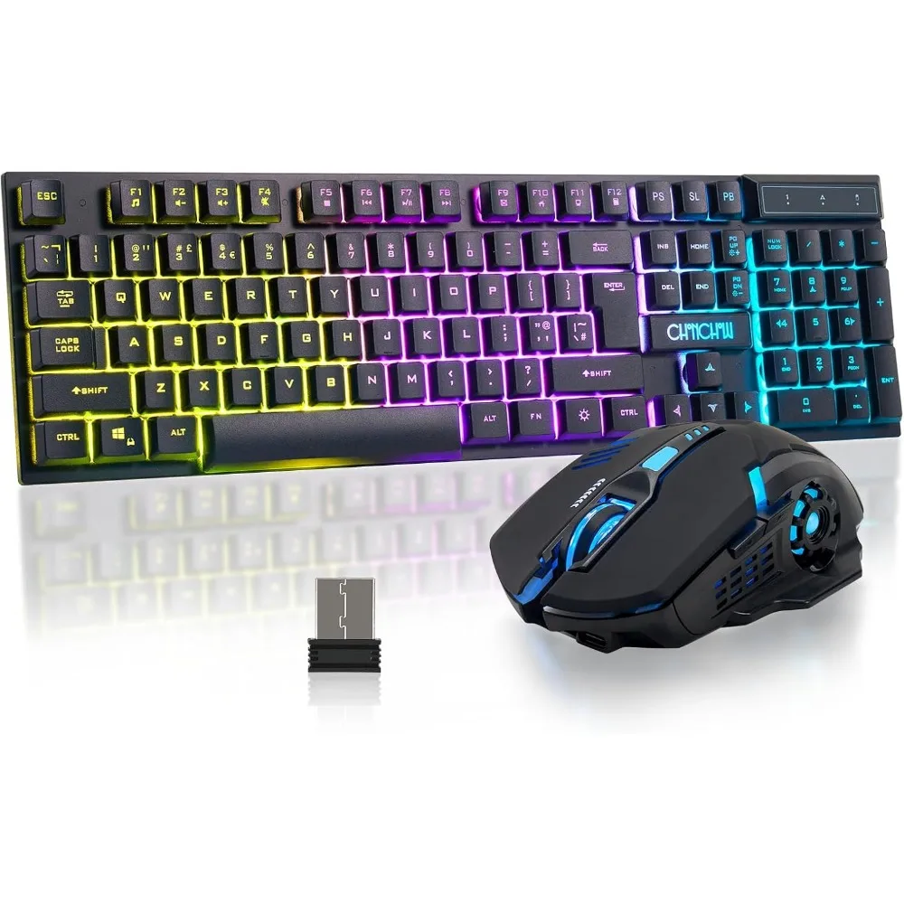 Rechargeable RGB Backlit Keyboard & Mouse Set, Multi-Platform Gamer Combo with Side Buttons