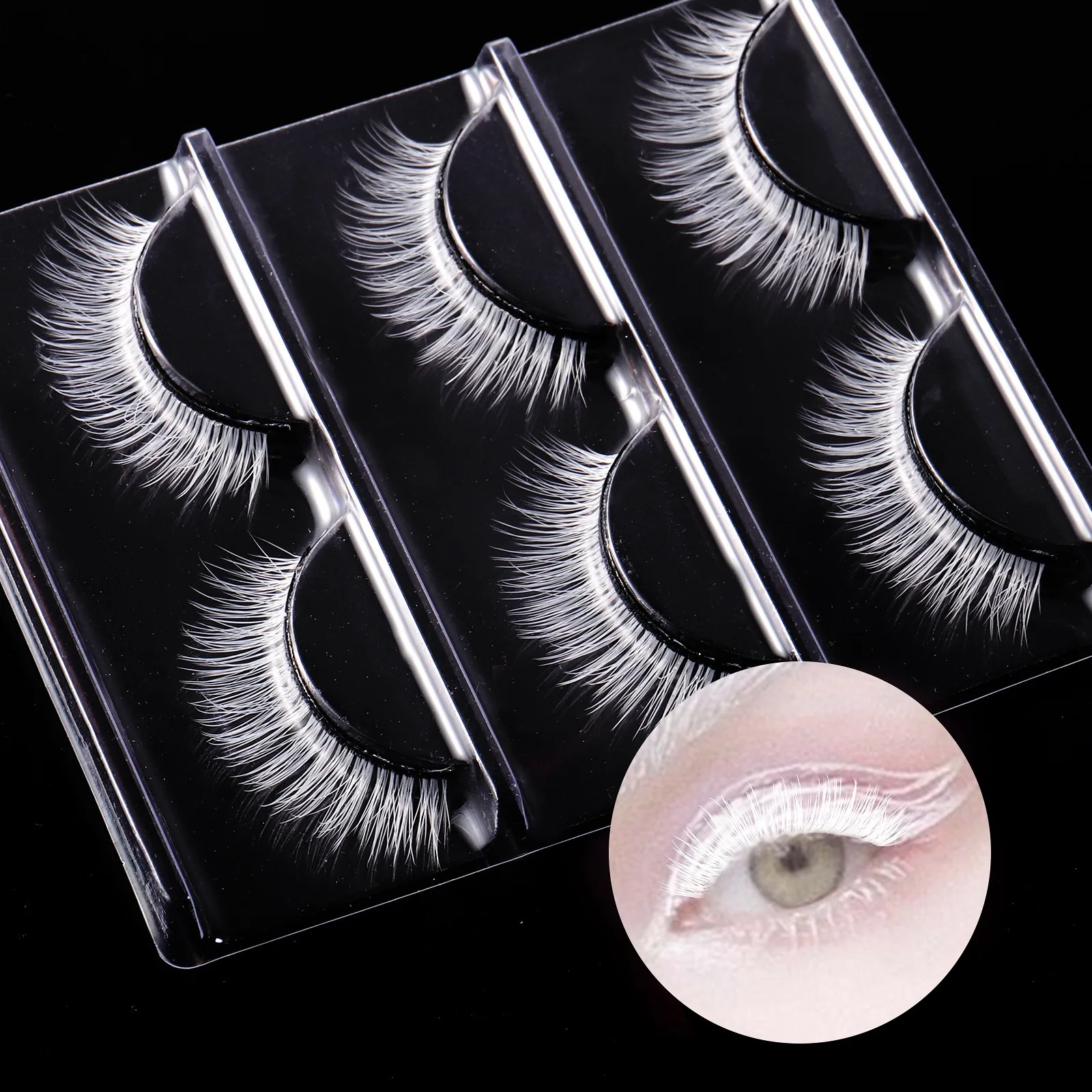 New white 3 pairs of false eyelashes, vacation style, stage makeup, cosplay, party, natural, lightweight, ultra light, reusable