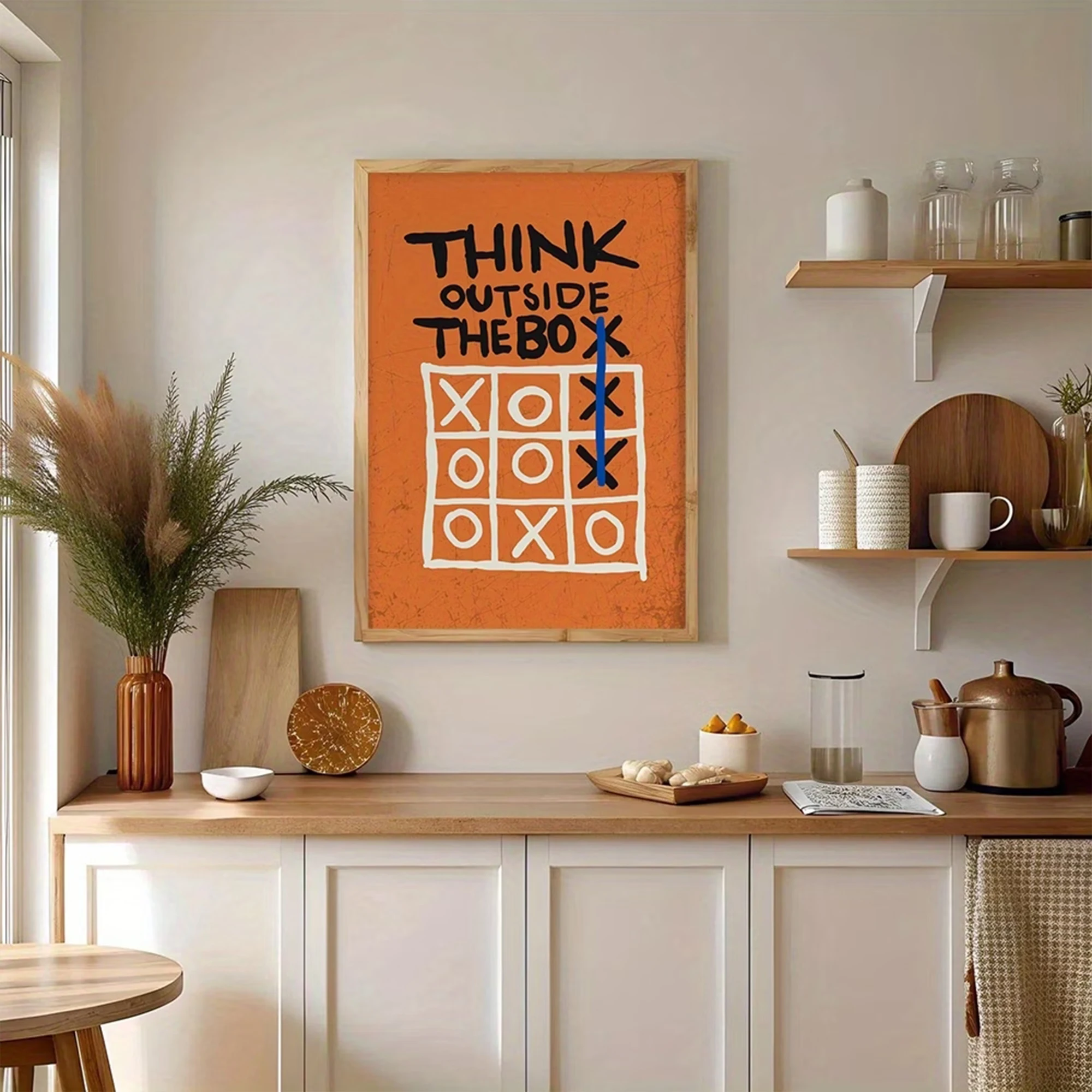 Retro Think Outside The Box Hand Lettering Tic Tac Toe Wall Art Print Canvas Painting Poster Picture For Bedroom Home Decor
