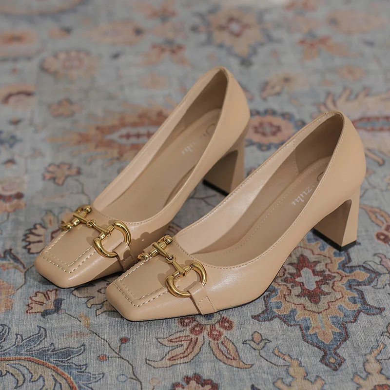 French High Heels 2025 New Temperament Small Square Toe Mary Jane Single Shoes Slip on Office Shoes for Women Bombas De Mujeres