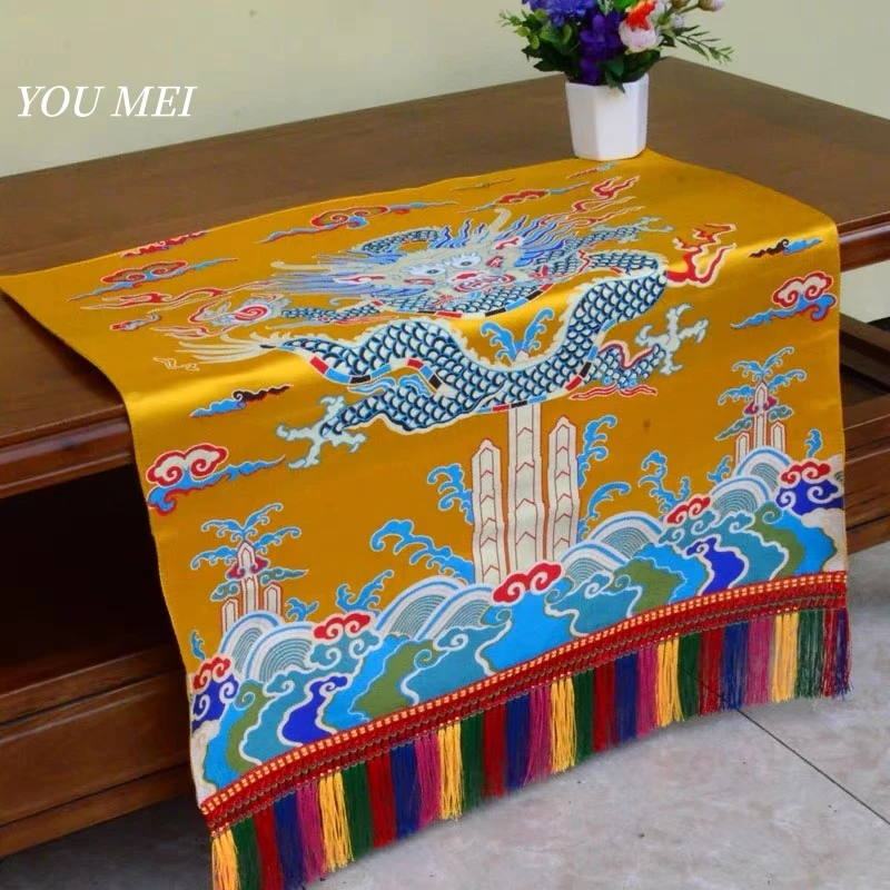 

Tibetan-Style Auspicious Dragon Pattern Tablecloth Mat,Buddhist Hall Decorative Embroidery Sacred Artifact Mat Altar Tablecloth