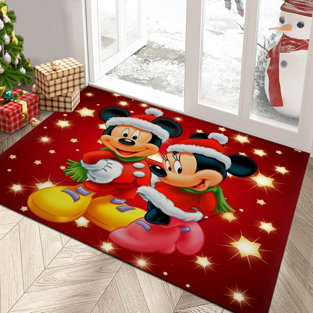 MINISO Disney Christmas Mickey Minnie Door Mats Entrance Rug Non-slip Carpet for Home Office Washable Kitchen Bathroom Doormats