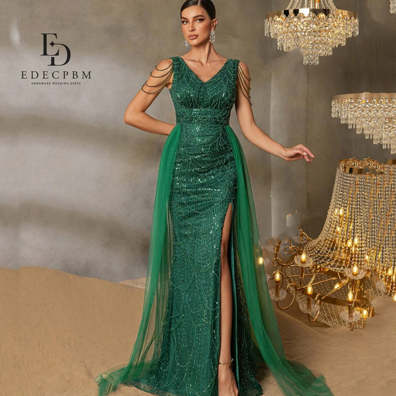 

EDECPBM Vestidos De Festa Women Evening Dress Mermaid Guest Wedding Evening Dresses 2025 Luxury فساتين سهرة Customized Beads