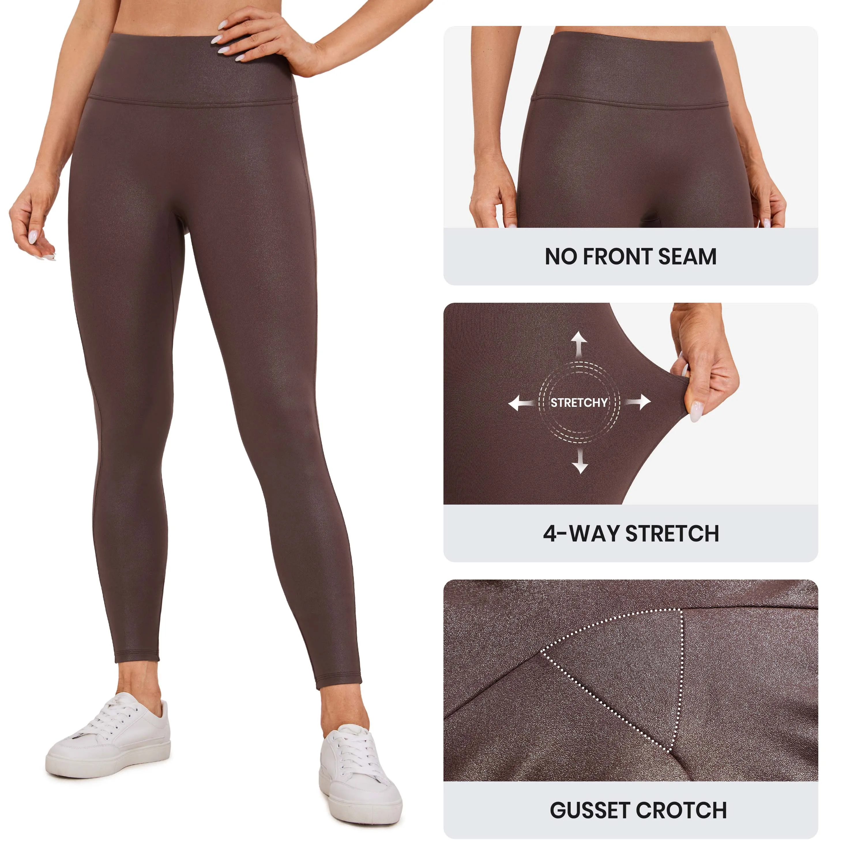 CRZ YOGA Autumn Butterluxe matowe sztuczne skórzane legginsy dla kobiet 26.5 \'\'-bez przedniego szwu wysoki stan getry ze stretchu spodnie Pleather