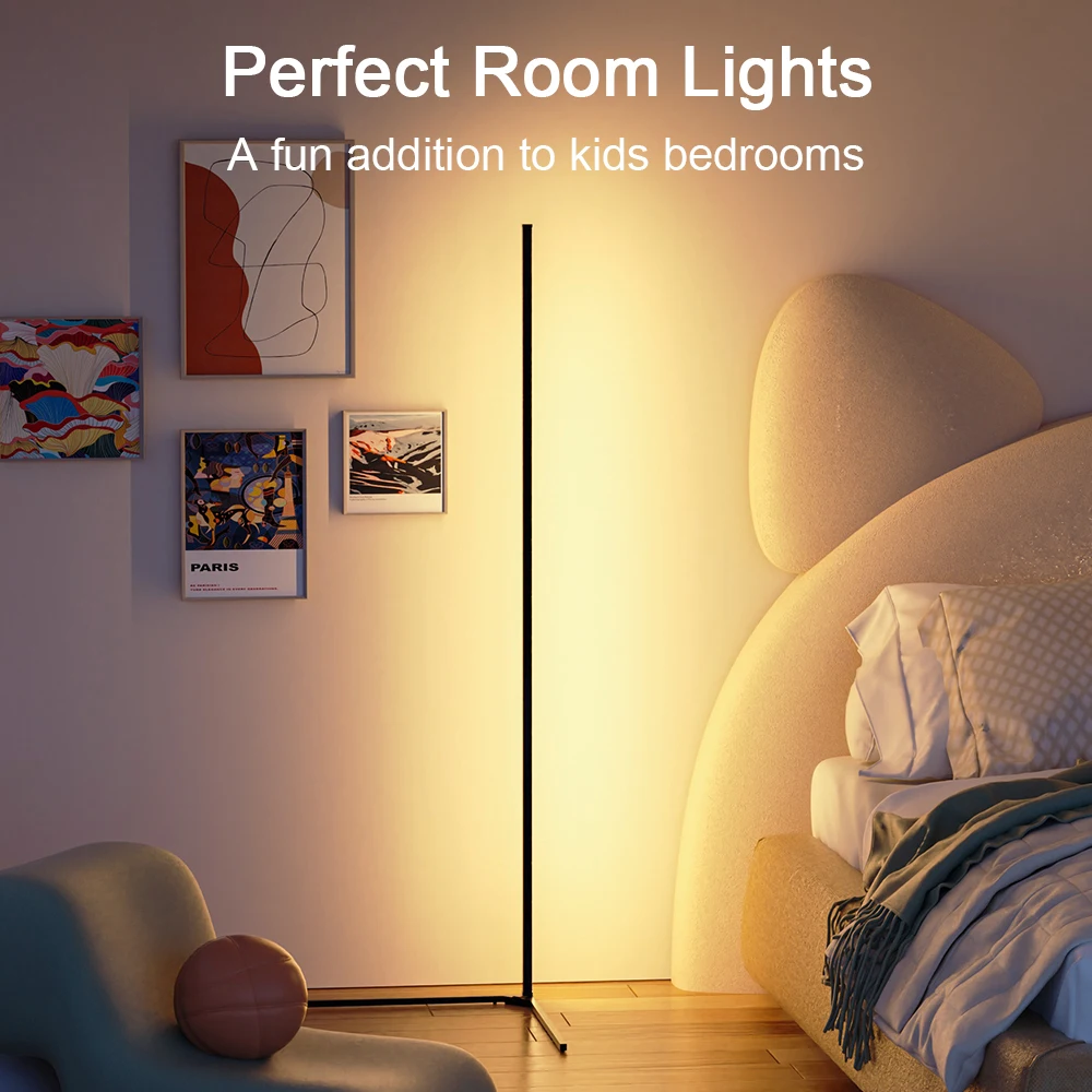 Luz decorativa de Ambiente de piso LED RGB, solo se puede regular y controlar por aplicación Bluetooth para luces de pie de esquina interiores