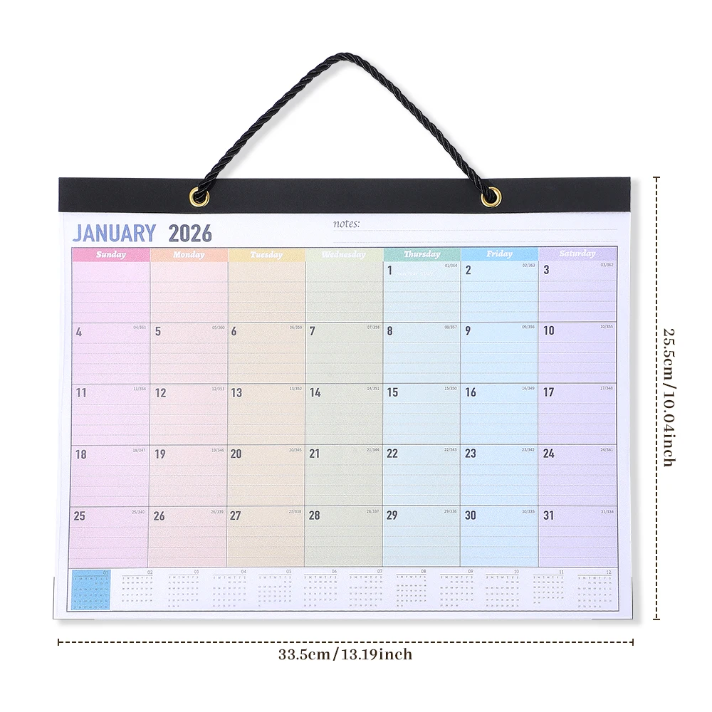 2026 calendário de parede mensal arco-íris design capa transparente planejador de grande formato (Jan-Dec 2026) para estudantes organização doméstica