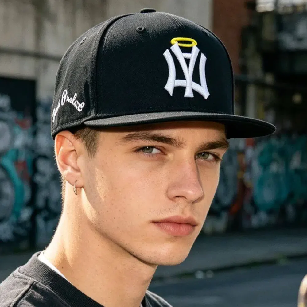 New Unisex Fitted Flat Bill Cap Snapback Hat NA Letter Wing Embroidery Cap Casual Outdoor Trend Baseball Cap