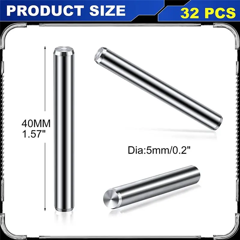 FTGT-32 Pieces 5 mm x 40 mm Shelf Brackets Pegs Shelves Dowel Pins Stainless Steel Shelf Pins Metal Bookshelf Pegs Support