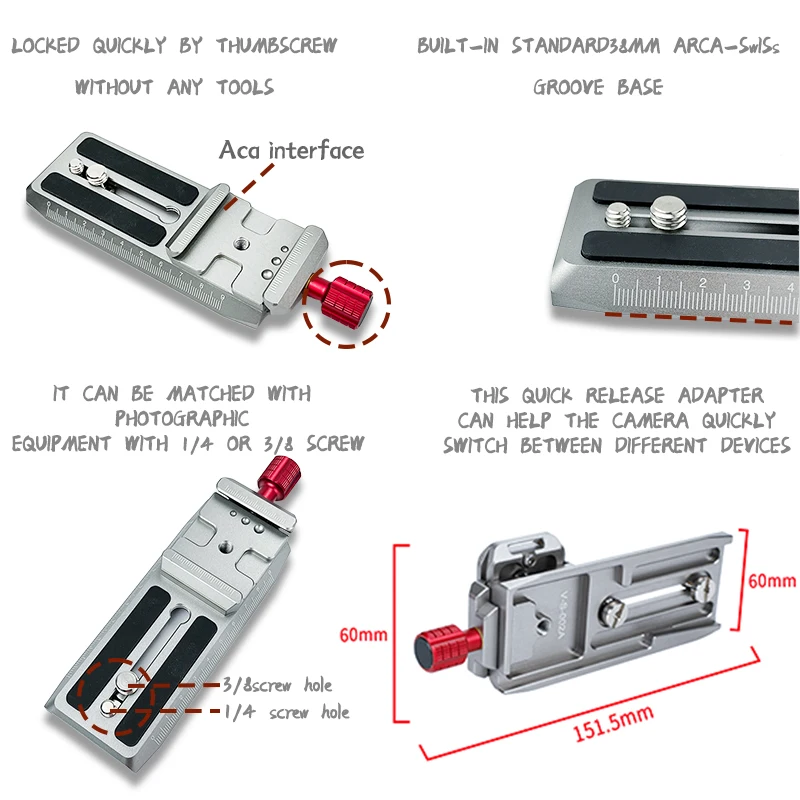 Camera Quick Release Plate Adapter with Arca-Swiss for DJI RS 2/RSC 2/RS 3/RS 3 Pro & for Ronin-S Gimbal