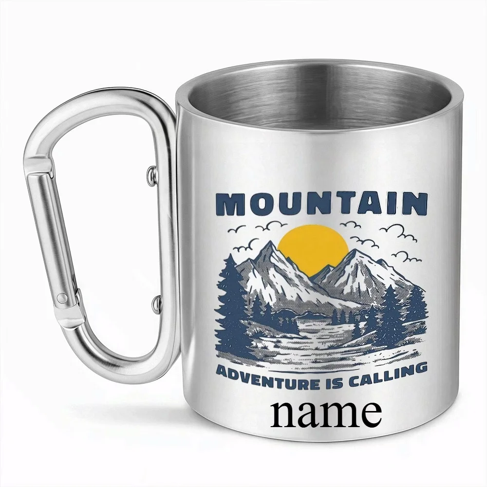 1pc 10oz Mountain Adventure Mug, Double Wall Insulated Stainless Steel Cup with Carabiner, Ideal for Camping Hiking - view 4