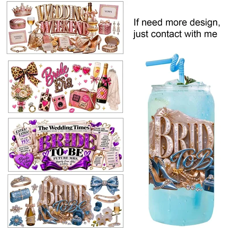 Bride Ear Wedding Day 16oz Rub On UV DTF Transfer Sticker Waterproof DIY Decals 3D Transfers UVDTF Sticker 16oz UV DTF Cup Wraps