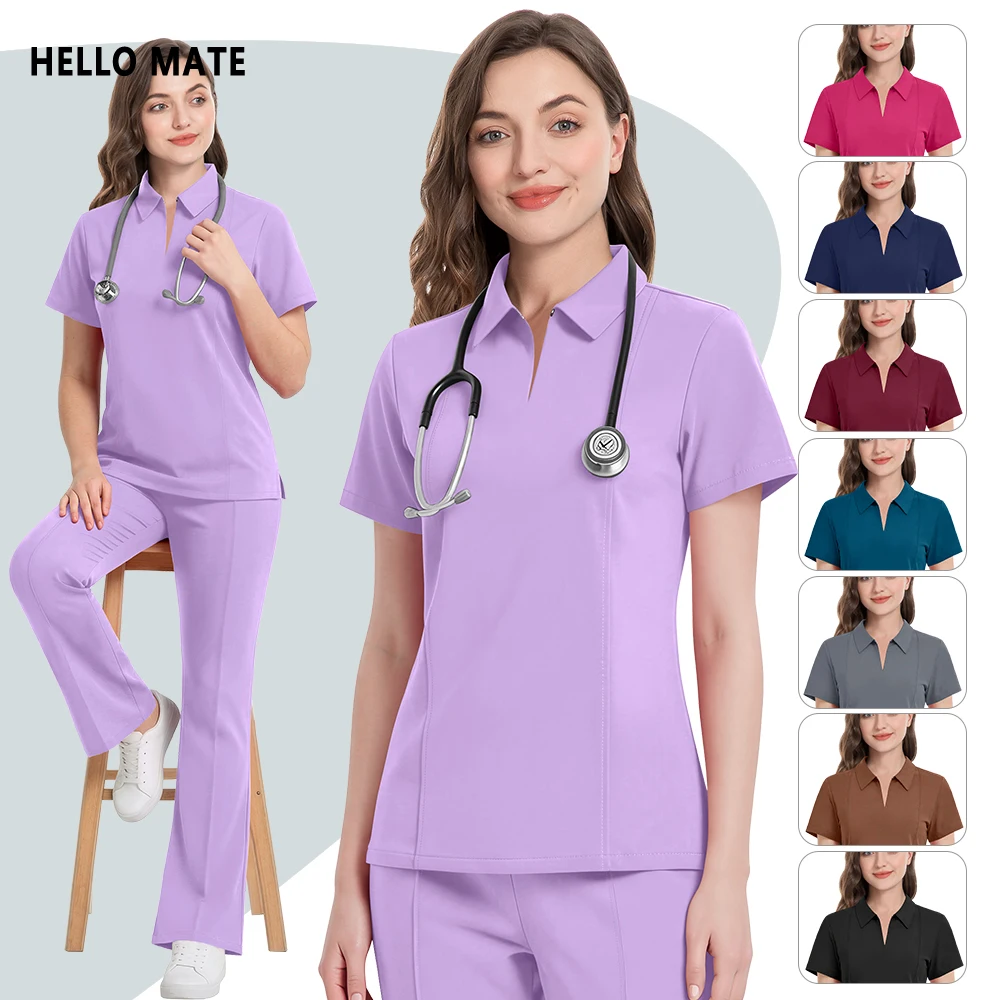 Stretchy Stretchy Fabric Scrubs Uniform Set Women Stand Collar Nursing Clothes Nail Hair Beauty Work Wear Soft Medical Surgical Top+Pants - Aliexpress Deal