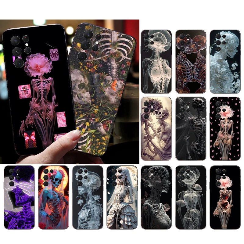 

Bones And Roses Skull Skeleton Phone Case For Samsung Galaxy S25 S24 S23 S22 S21 Ultra S24 S23 S22 S21 S25 Plus S24 FE