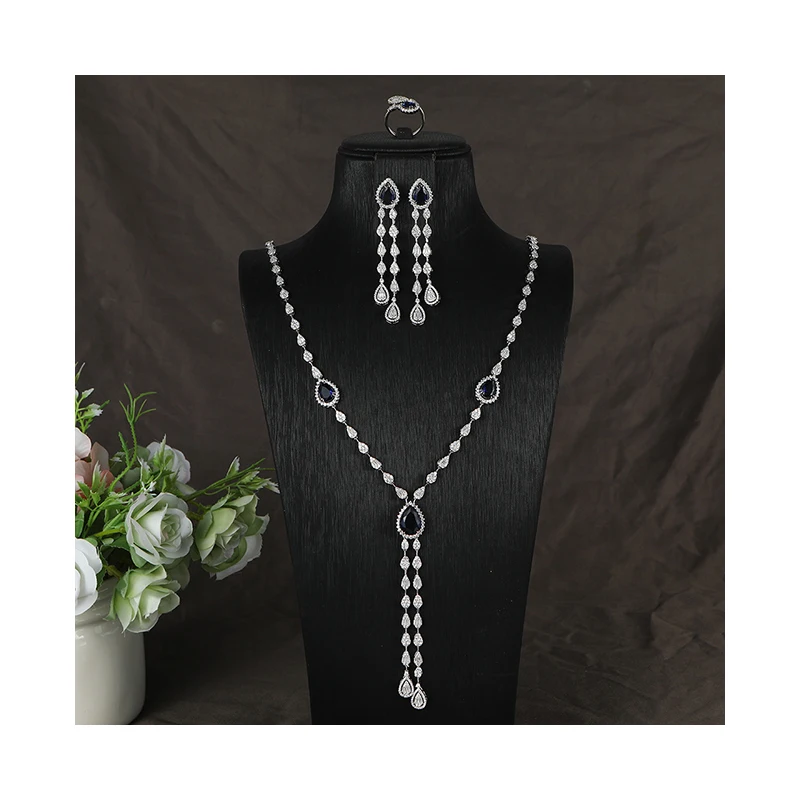 

Dubai Style Jewelry Wedding Set White Gold Plated Shiny Diamond Cubic Zirconia Rings Earring Necklaces Jewelry Sets