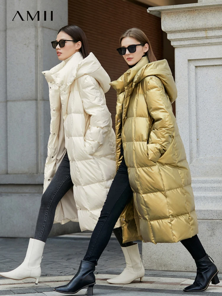 

AMII Minimalism Down Jacket Women 2022 Winter Loose Solid Commuter Thicken Detachable Temperament Elegant Clothing Coat 72270108