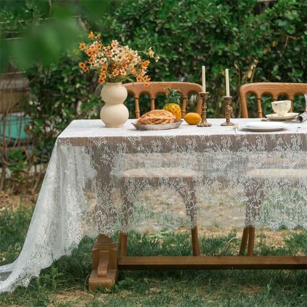 White Lace Party Tablecloth French Retro Valentine's Day Decorations Dining Table Cloth Rectangular Birthday Table Cover