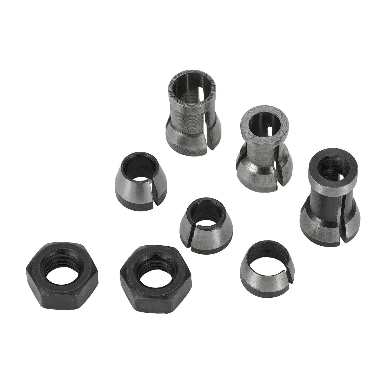 8pcs 6mm 6.35mm 8mm Router Bit Collet Chuck Adapter Clamping Nuts For Engraving Trimming Machine Router Milling Cutter Access