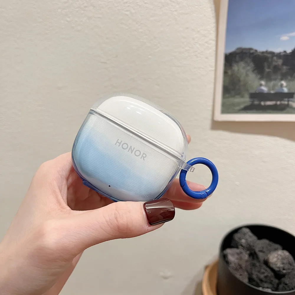Funda de silicona suave para auriculares Honor X6 TWS, funda transparente con gancho, funda protectora anticaída, accesorios de Color caramelo degradado