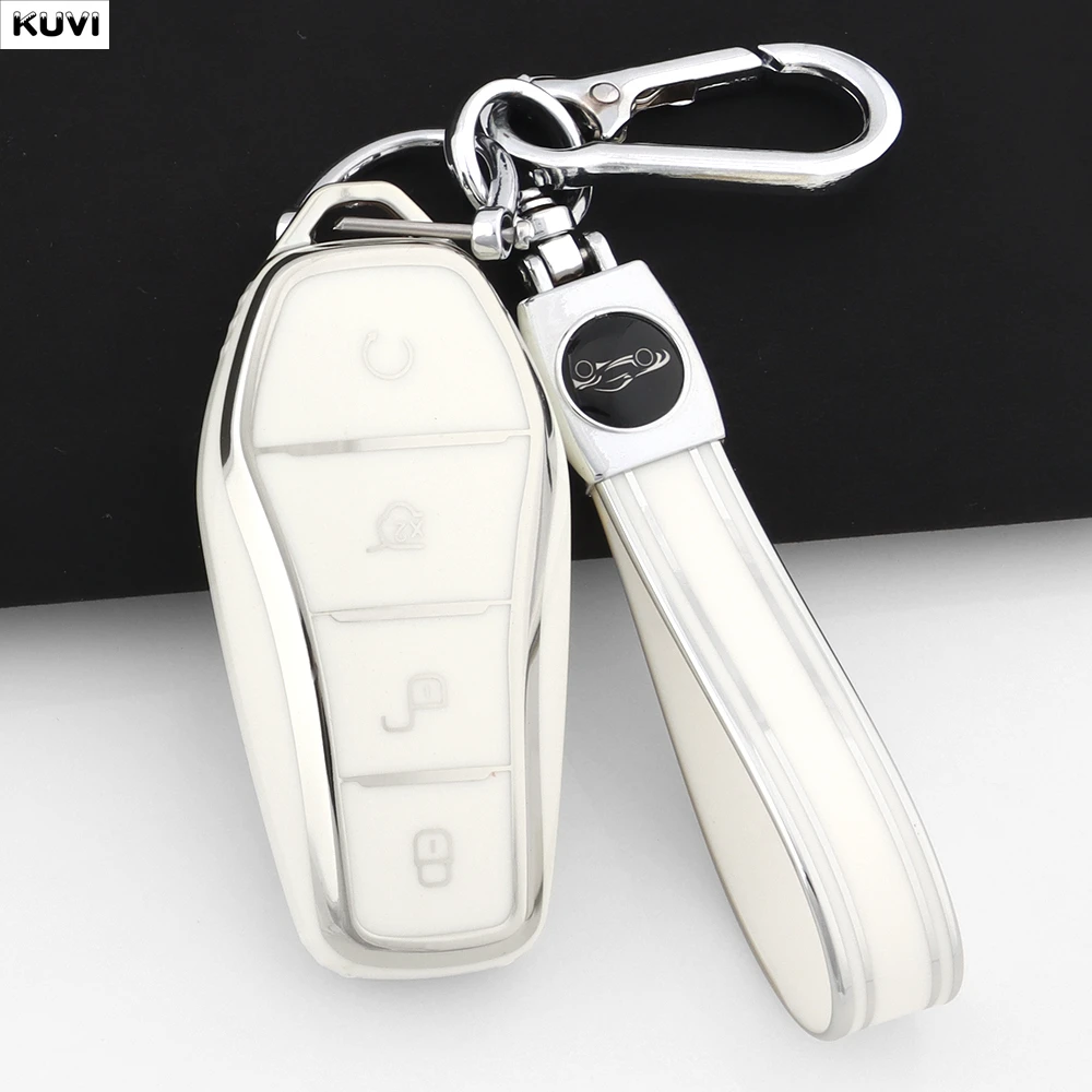 4 tasten Weiche TPU Rosa Auto Schlüssel Fall Abdeckung Shell Für BYD Atto 3 Han EV Dolphin Fernbedienung Halter Fob schlüsselbund Auto Tasche Zubehör – Detail 4