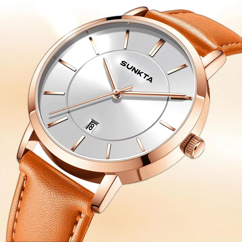 

New SUNKTA Fashion Ultra Thin Womens Watches Top Brand Luxury Leather Strap Waterproof Quartz Watches for Women Relogio Feminino